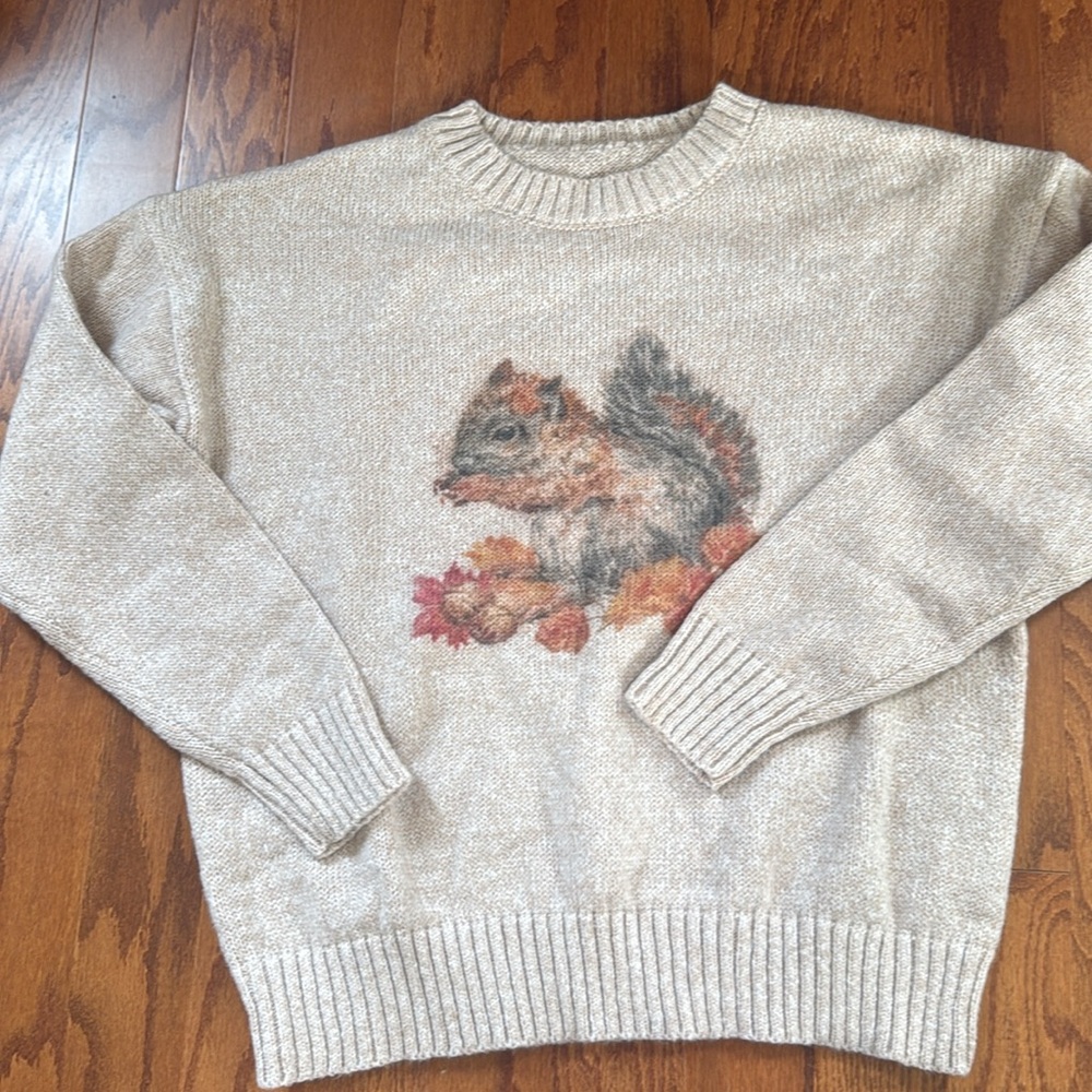 Fall Squirrel Graphic Sweater Cozy Crewneck Autumn Thanksgiving Pullover - Picture 7 of 13